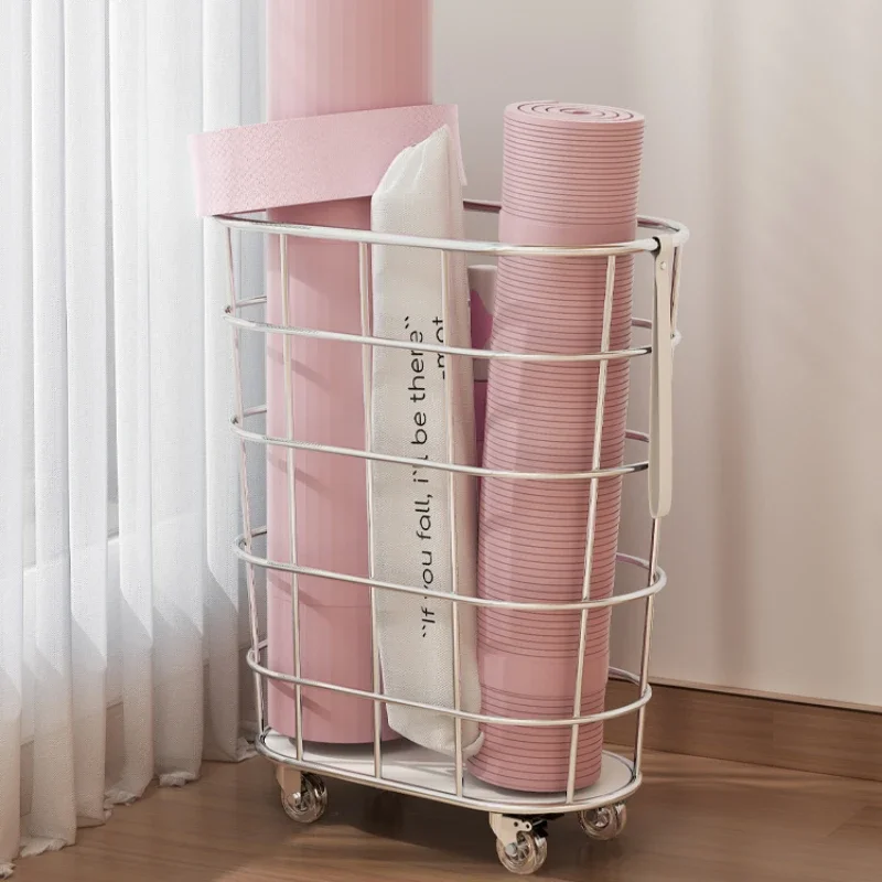

Yoga Mat Storage Basket Organizer for Sports Equipment Wheeled Home Organizer Storage Racks Convenient and Space-Efficient