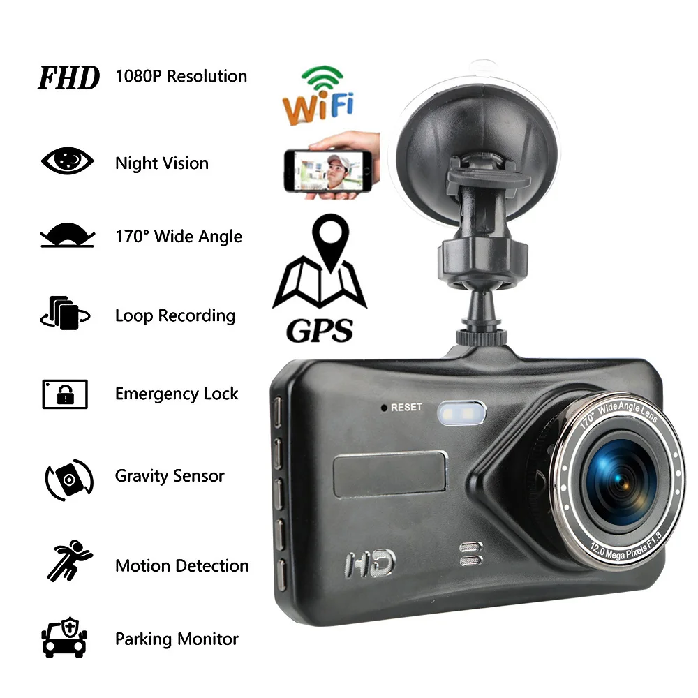 

Видеорегистратор автомобильный Full HD 1080P, Wi-Fi, GPS