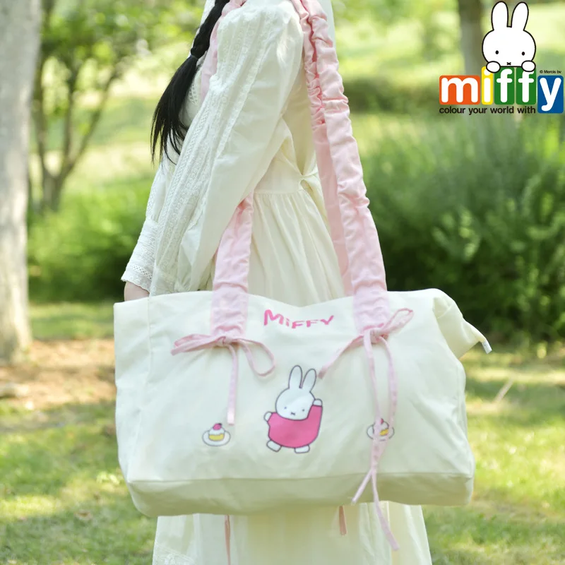 Miffy New Models Anime Cartoon Large Capacity Design Sense Bag Lady Niche Fold Bow Knot Single Shoulder Canvas Daily Kawaii Girl canvas shoulder bag