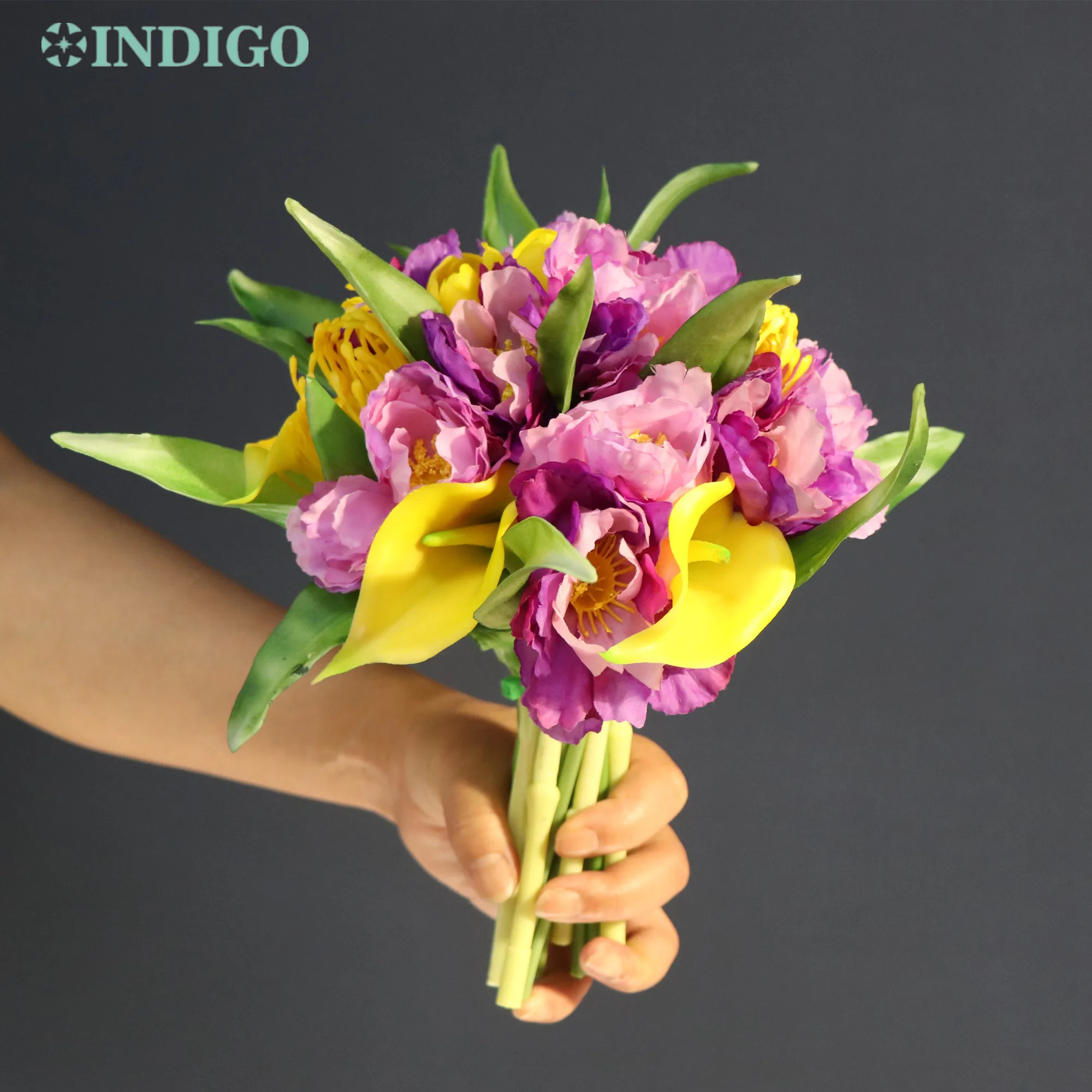 

Purple Bouquet Calla Protea Eucalyptus Tulip Artificial Wedding Bride Holding Flower Southeast Asia Event Gift INDIGO Designed