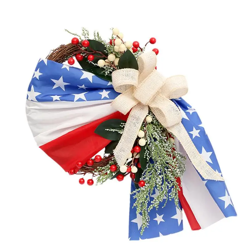 

Patriotic Independence Day Wreath 4th Of July Garland Festival Front Door Garland American Flag Wreath Bow Party Door Wall Decor