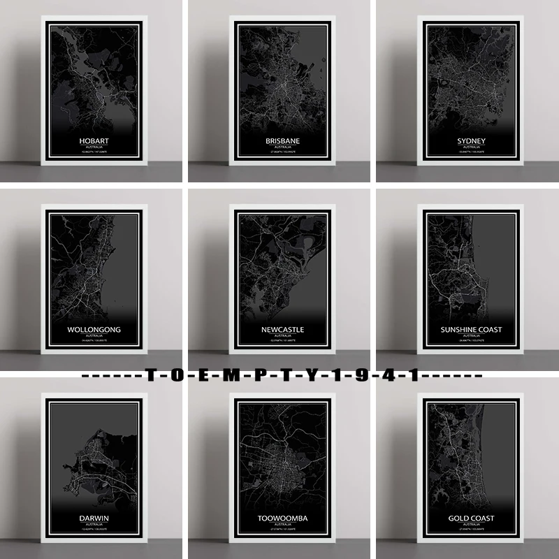 Australia Cities Map Dark Poster Canvas Printing Australia Maps Cities Map Wall Art Prints Home Room Wall Decoration