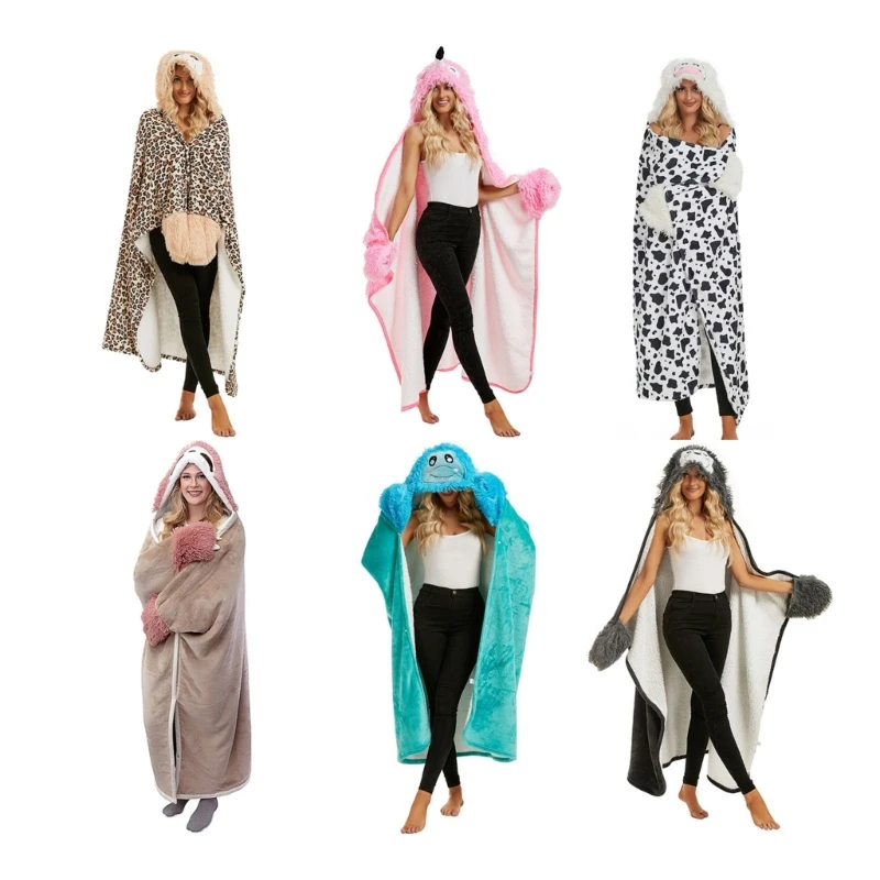 

Hooded Wearable Blanket With Sleeves Gloves Stay Warm and Cozy Christmas Halloween New Year Gift