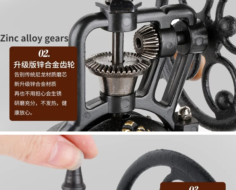 Vintage coffee beans grinder coffee machine Manual grinding machine iron Steel core Metal gears