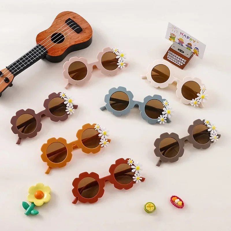 Kids Cute Round Sunflower Sunglasses Boys Girls Outdoor Travel Beach Acrylic Sun Glasses Sun Shade Eyewear UV400 Gafas De Sol