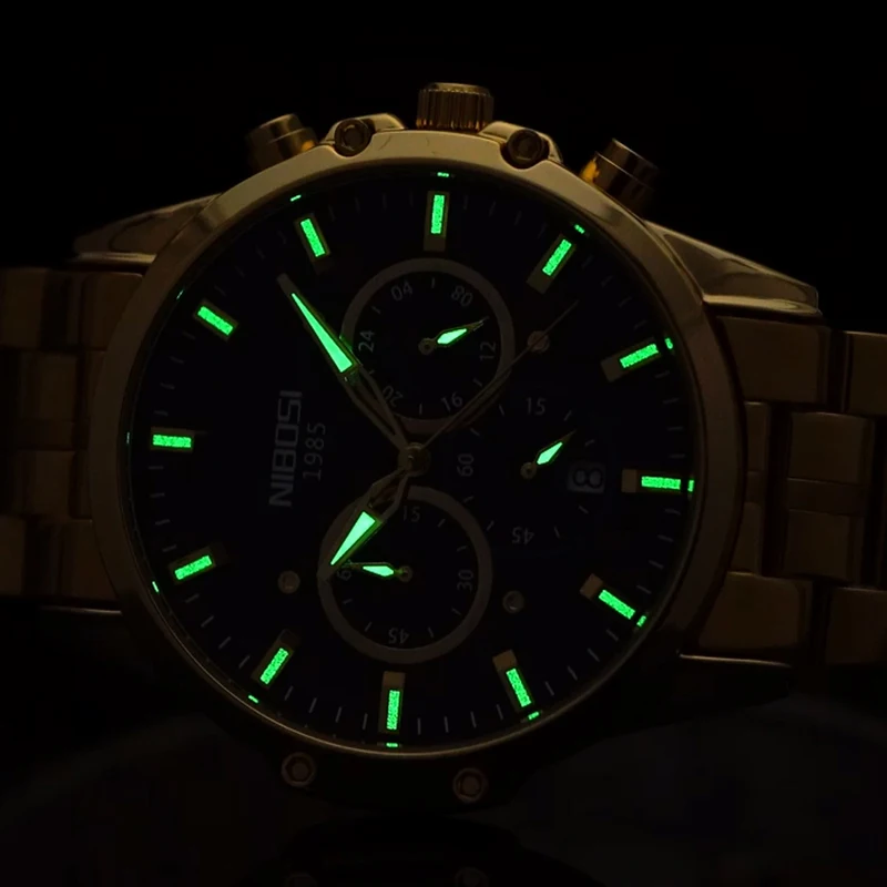 NIBOSI Brand New Sport Chronograph Quartz Watch for Men Stainless Steel Waterproof Luminous Mens Wristwatch Relogio Masculino