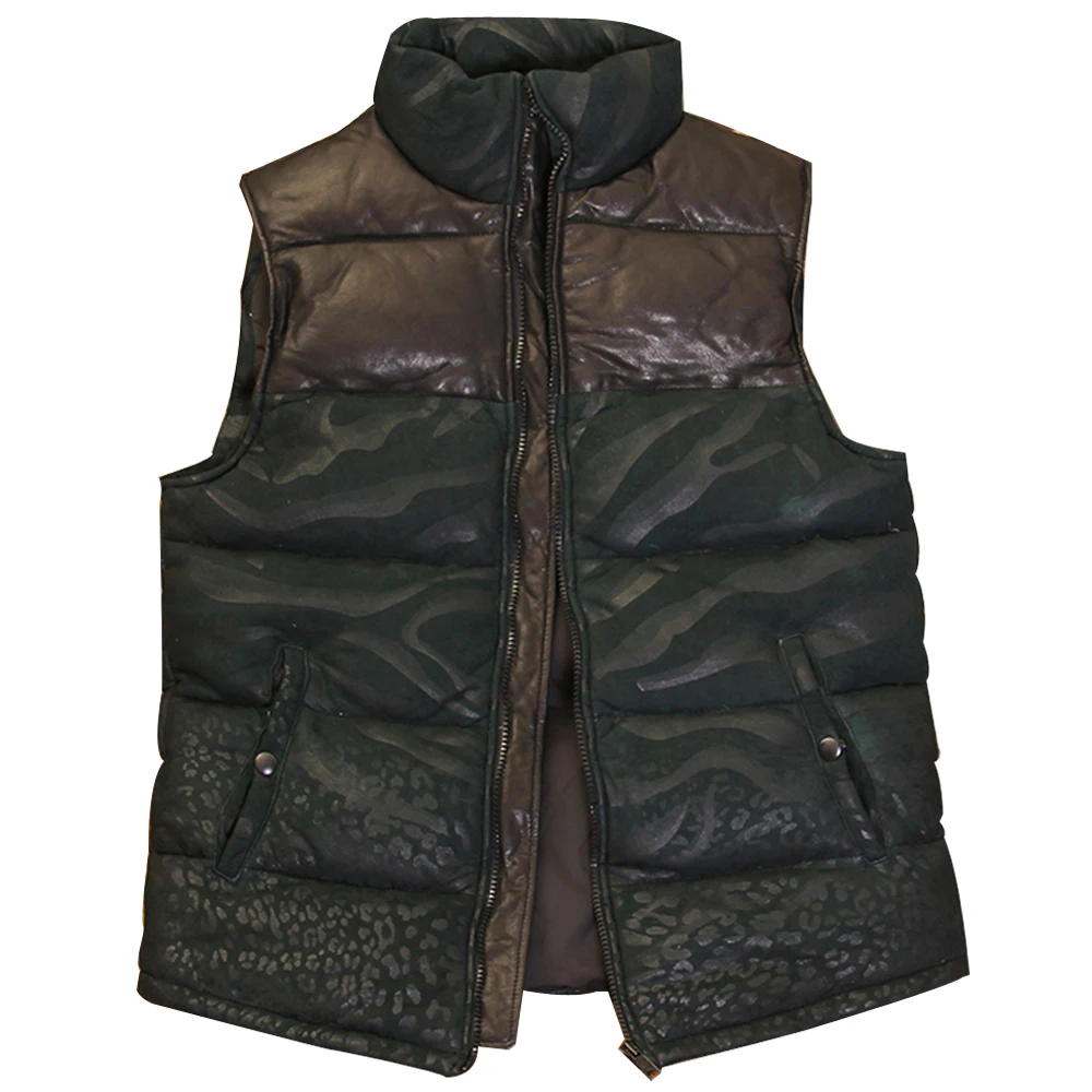 

Patckwork Designer Winter Warm Mens Down Vest Coat Stripe Sheepskin Genuine Leather Mans Weskit Waistcoat Vests European Style