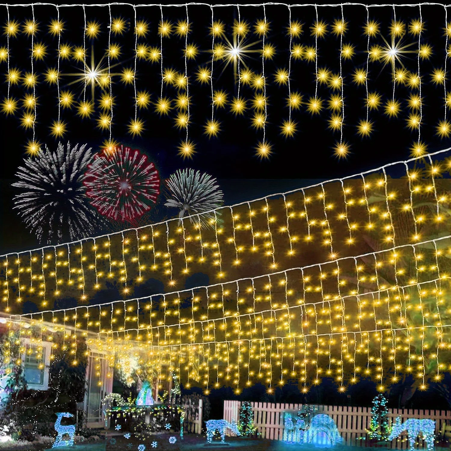 

Christmas Decoration Outdoor Lights 5-20M Drops 0.5/0.6/0.7m Waterproof New Year Garland Led Curtain Lights Aesthetic Home Decor