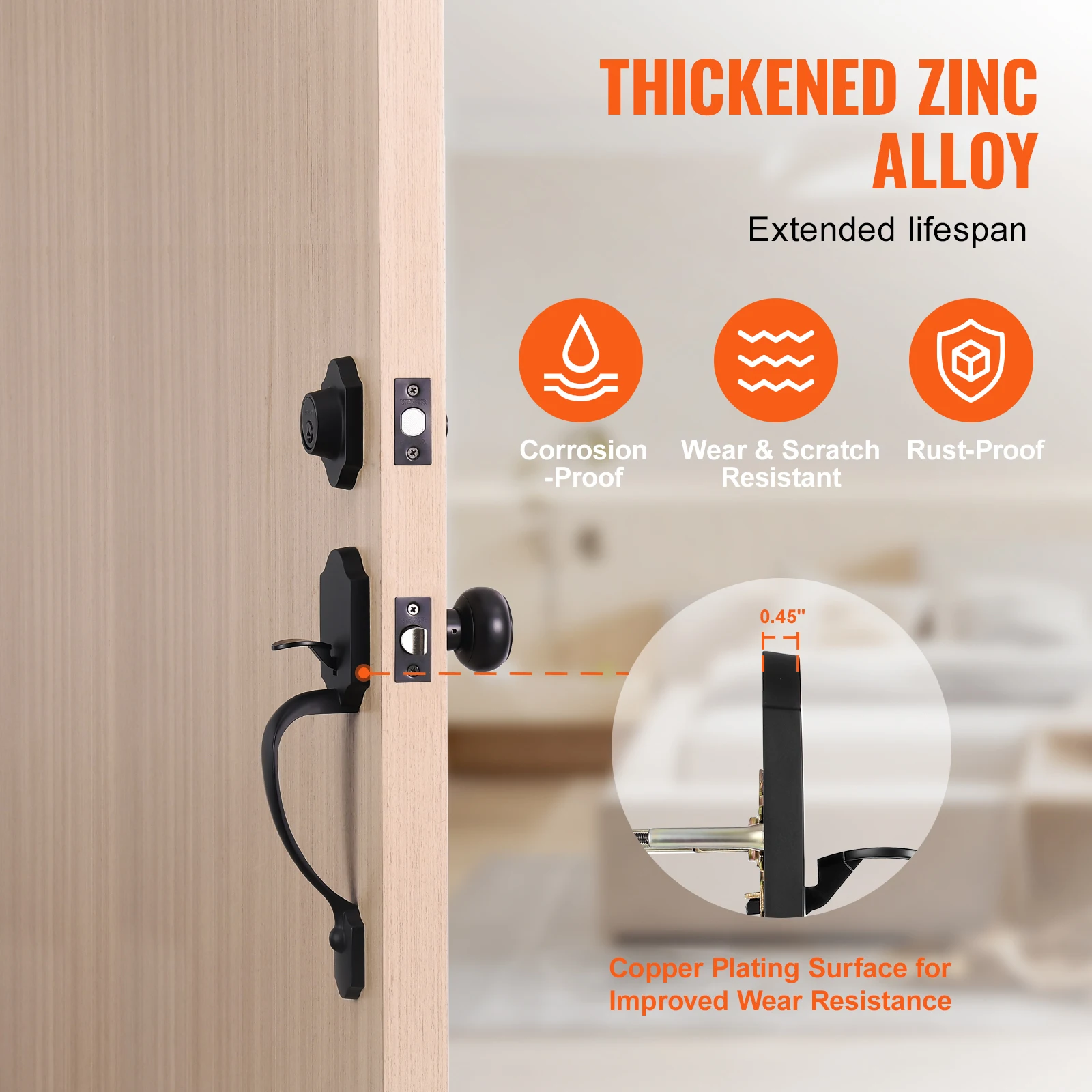 Zinc Alloy Front Door Handle Deadbolt Set for Home Security