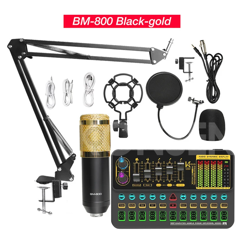 Professional Condenser Microphone BM 800 Wireless Bluetooth V10 PRO Sound Card for PC Computer Phone Karaoke Live Singing Gaming 