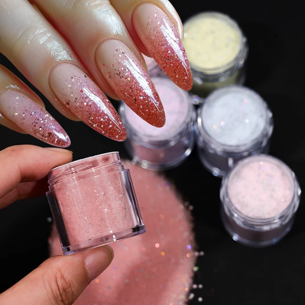 6Jars Glitter Acrylic Crystal Powder Set With Sequins Nail Art Extension Mix Sequin Fine Dipping Powder Nail Art Extend Carving 4