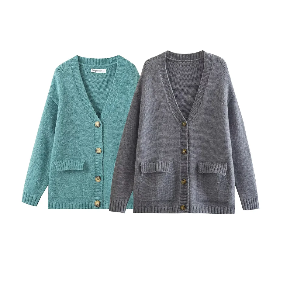 

Women New Fashion Knitted Cardigan Sweater Long Coat Vintage V-Neck Long Sleeve Button All-Match Casual Female Outerwear Chic