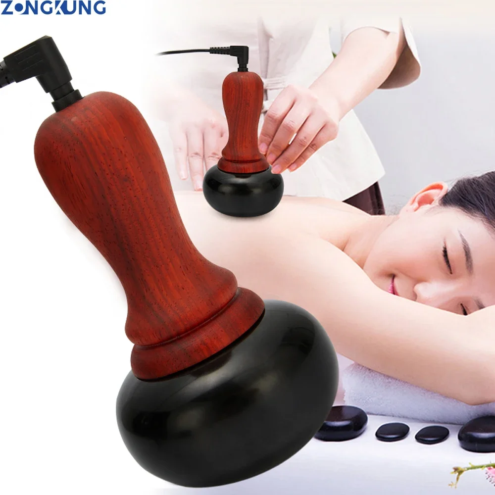 Hot Stone Electric Gua Sha Massager Natural Stone Needle Skin Scraping Back Neck Face Massage Relax Muscles Skin Lift Care Spa
