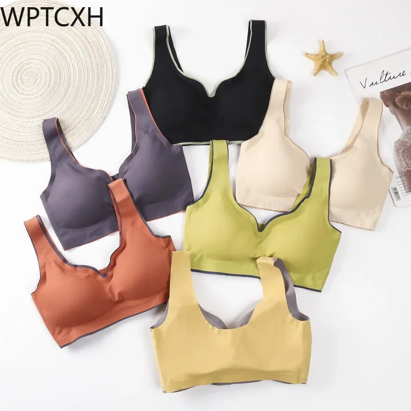 

One-piece Seamless Underwire Sleep Push-up Yoga Vest Exercise Ice Silk Lingerie Naked Sense Women's Bra Nightwear Gym Underwear