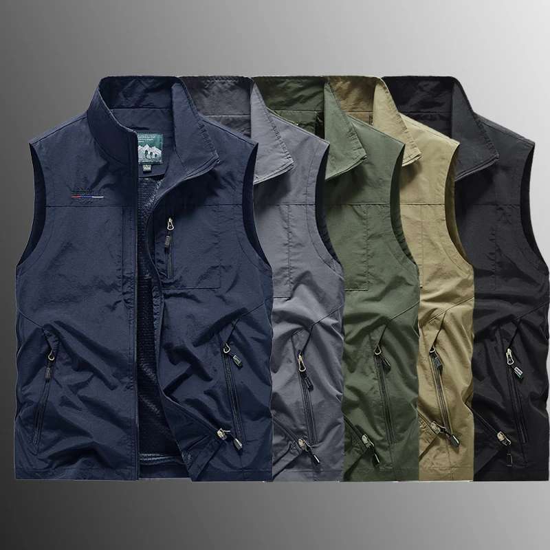 2024 New Men Spring Sleeveless Warm Stand Collar Vest Jackets Men Autumn Solid Color Outdoors Casual Windproof Vest Jackets Male