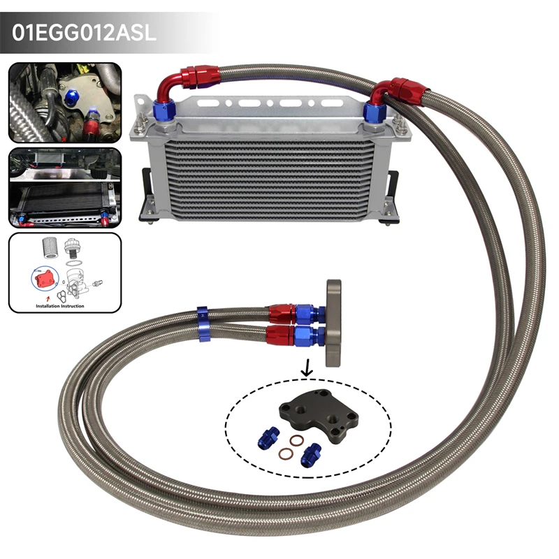 

16 / 19 / 22 / 25 Row AN10 Oil Cooler + Filter Adapter Hose Kit For BMW MINI COOPER S R50 R52 R53 1.6L 2002-2006 Silver