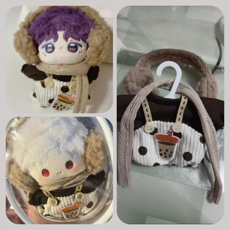 10cm Cotton Doll Clothes Outfit Milk Tea Sister Pants with suspenders Plush Headdress Scarf For Love and Deepspace doll clothes,plush toy accessories