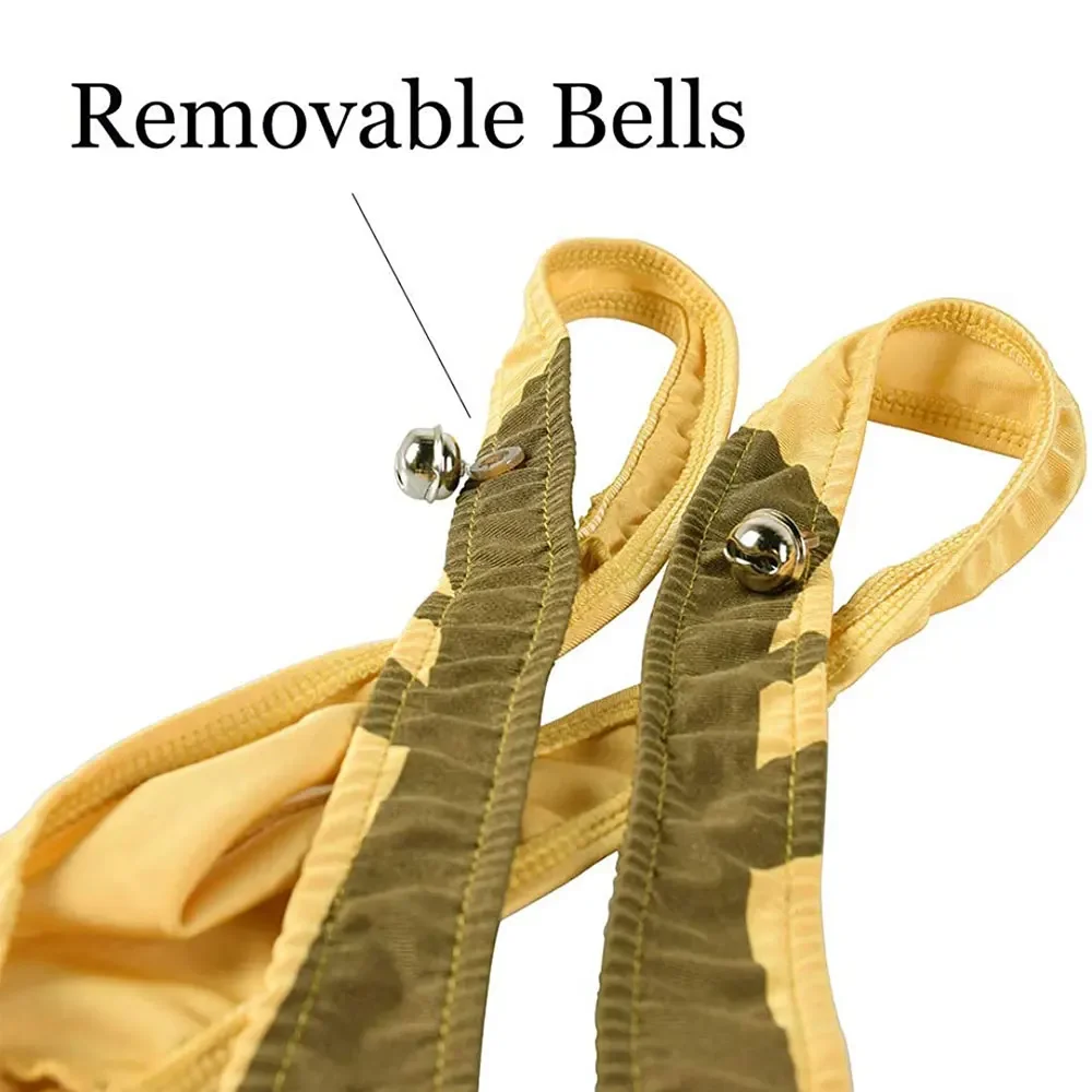 Men&rsquo;s Christmas Gag Gift Reindeer Mankini Thong Swimsuit One Piece Swimwear Novelty Bodysuit Underwear with Bells Khaki One Size