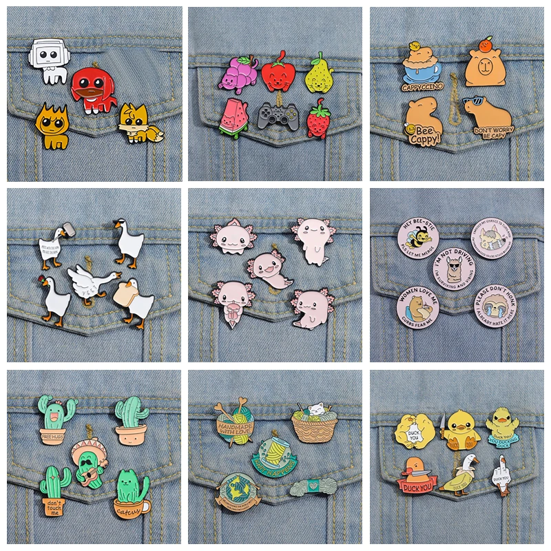 4-6Pcs/Set Animal Brooch For Women Men Cactus Salamander Capybara Enamel Pins Bag Lapel Cute Metal Badges Jewelry Gift Wholesale