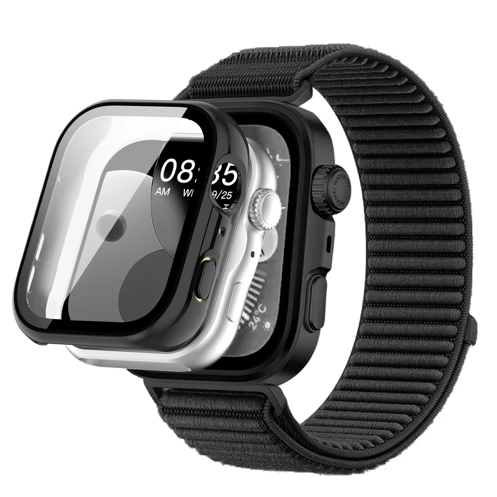 Premium Nylon Strap with Durable PC Case for Smartwatch – Tempered Glass Protection Included