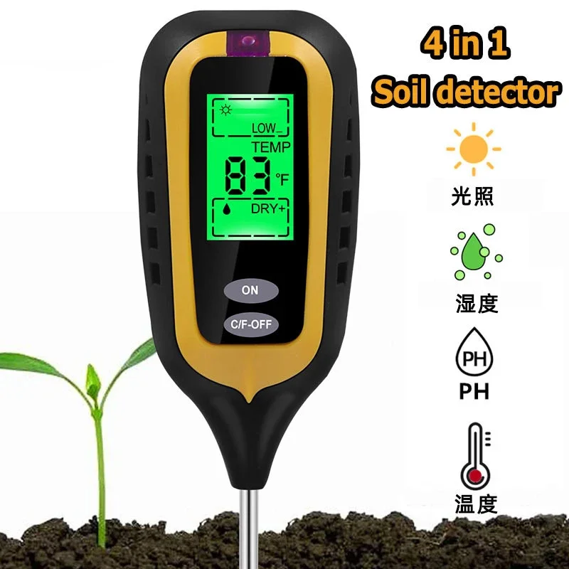 

4 in 1 LCD Digital Soil Moisture Meter PH Meters Temperature Sunlight Humidity Tester for Garden Farm Lawn Plant Conserve Tool