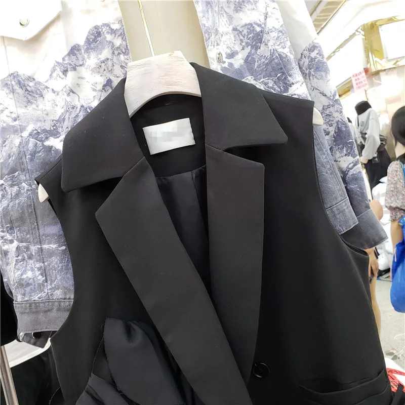 2024 Spring Summer New Korean Edition Black Vest Coat Women Heavy Industry Layered Lotus Leaf Design Fashionable Loose LX028