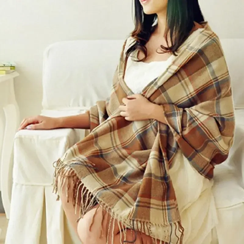 New Checkered Scarf Women's Winter Scarves Warm Red Scarf Ladies Cashmere Black AC006