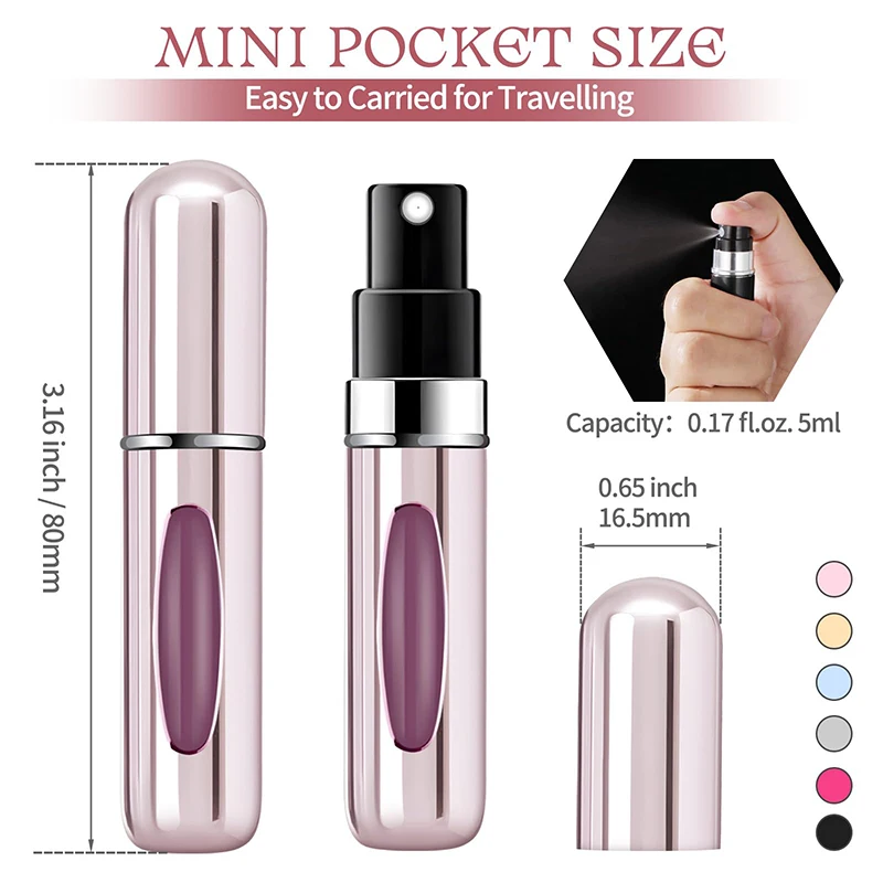 50-5PCS Perfume Refill Bottle 5ML Perfume Dispenser Aluminum Refillable Mini Bottle Empty Atomizer Refillable
