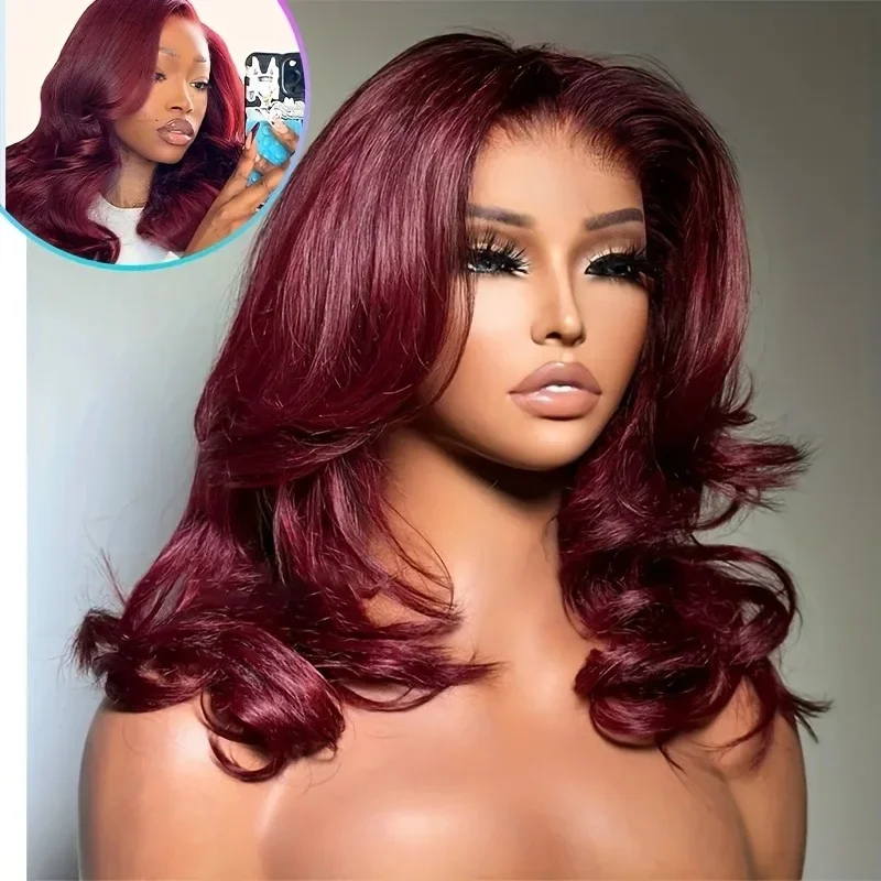 99j Burgundy Lace Front Wigs Human Hair Red Burgundy Wig 220% Density 13x4 Body Wave Lace Front Wigs Human Hair for Women 1