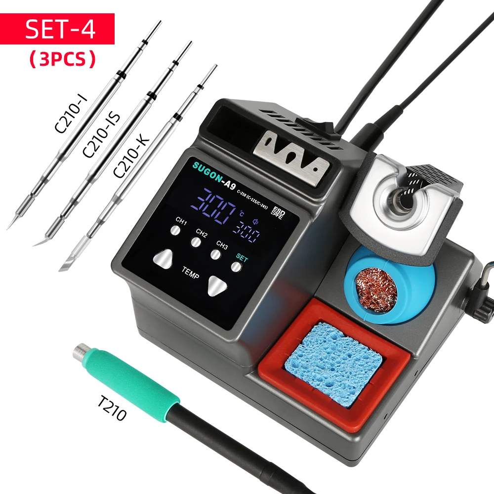 SUGON-A9 Soldering Station Compatible JBC Soldering Iron Tips C210/C245/C115 Handle Lead-free Electronic Welding Rework Station hot stapler plastic repair Welding Equipment