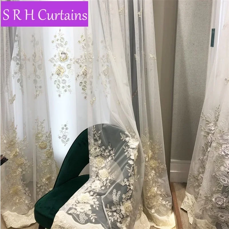 French Purple 3D Rose Flower Embossed Embroidery Curtains Bedroom Sheer Tulle Curtains For Living Room Balcony Window Drapes 4