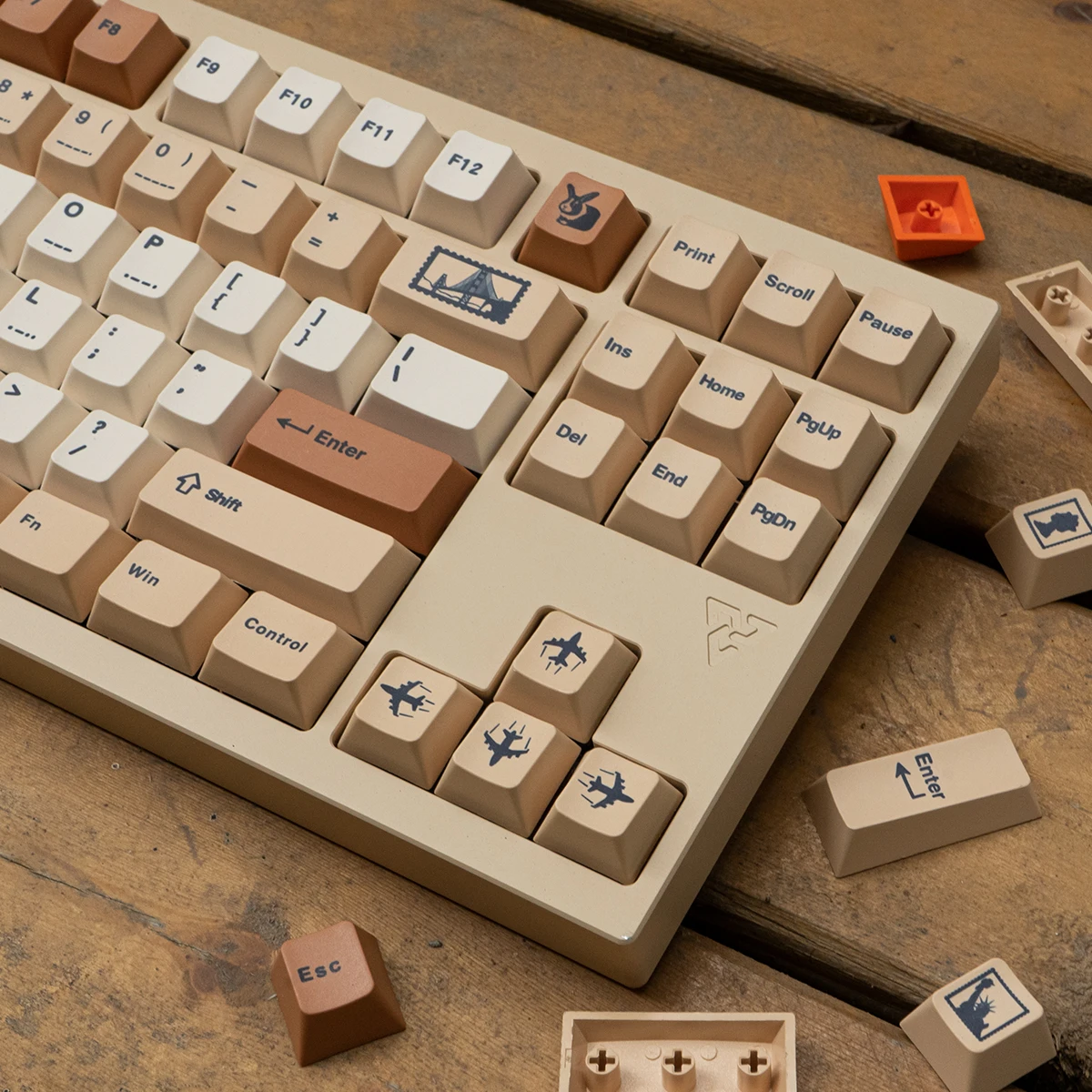Retro Stamp Tema Keycaps com Barra de Espaço Split Sublimação Pbt Dye Caps Chave Lightproof Perfil Cherry 1.75u 2u Shift Set - Imagem 5
