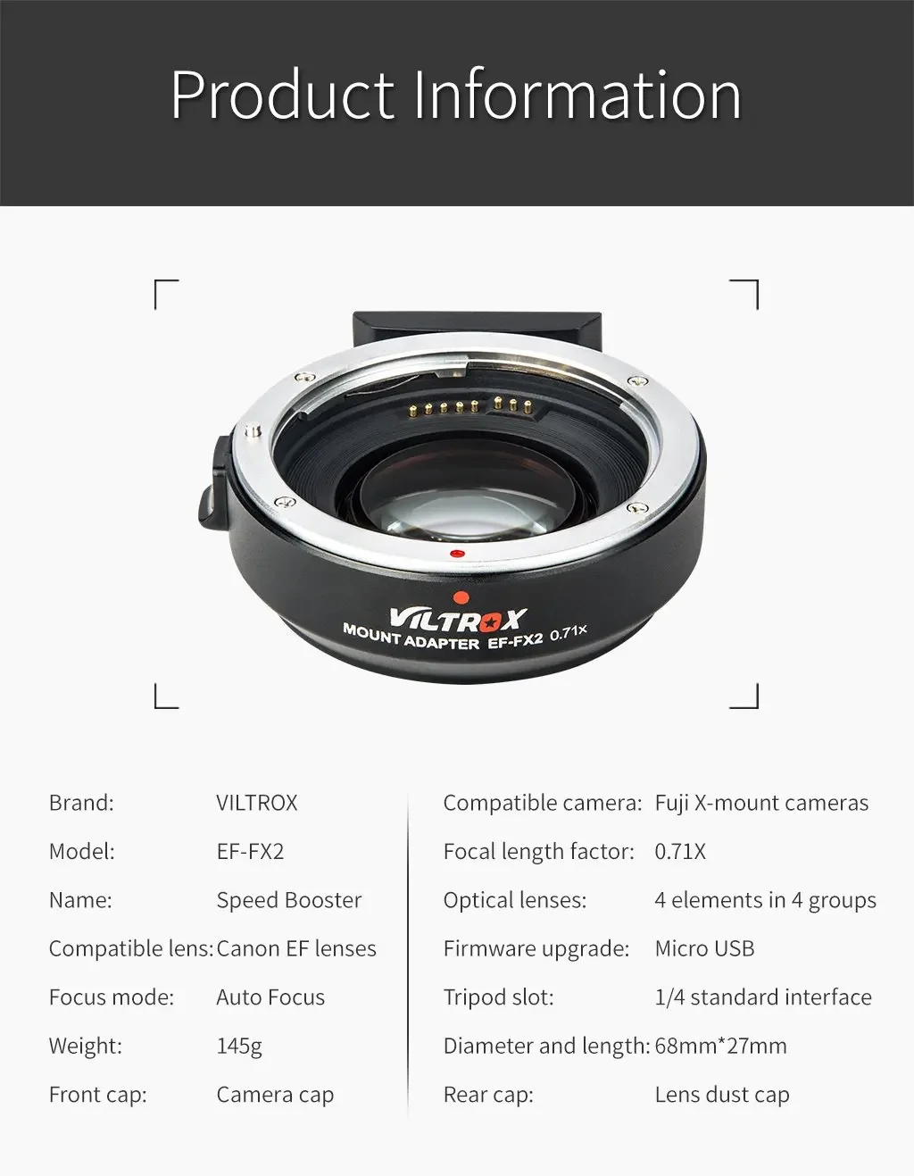Focal Reducer Panasonic Ef Mount VILTROX EF To FX Speed Booster