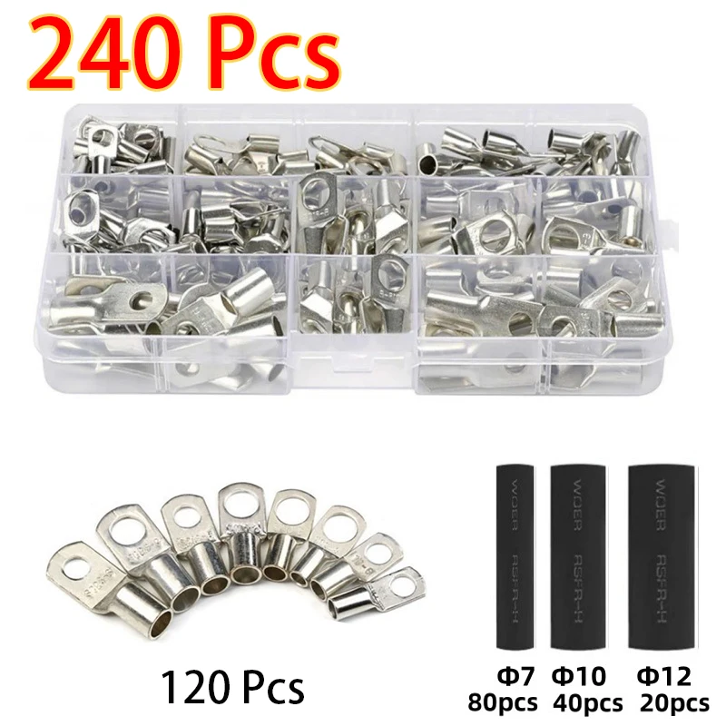 60/240PCS Ring Terminal Cable Shoes Lugs 35mm2 Tinned Copper Lug Wire Eye Connectors Bare 60 Terminals Lugs Wire Copper Kit 60/240PCS Ring Terminal Cable Shoes Lugs 35mm2 Tinned Copper Lug Wire Eye Connectors Bare 60 Terminals Lugs Wire Copper Kit