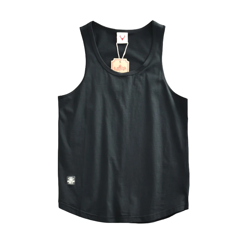 451  여름 신제품 아메리칸 레트로 민소매 o넥 단색 티셔츠 남성 패션 100% 코튼 워시 캐주얼 스포츠 조끼 탑스, 운동복 러닝셔츠