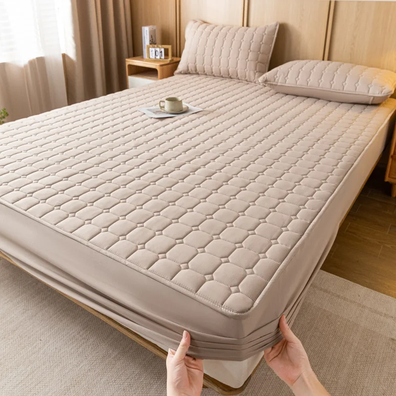 Winter Warm Quilted Mattress Cover Plush Thicken Soft Fit Sheet Single Double Queen Size Fitted Sheet With Elastic Band Sheet 3