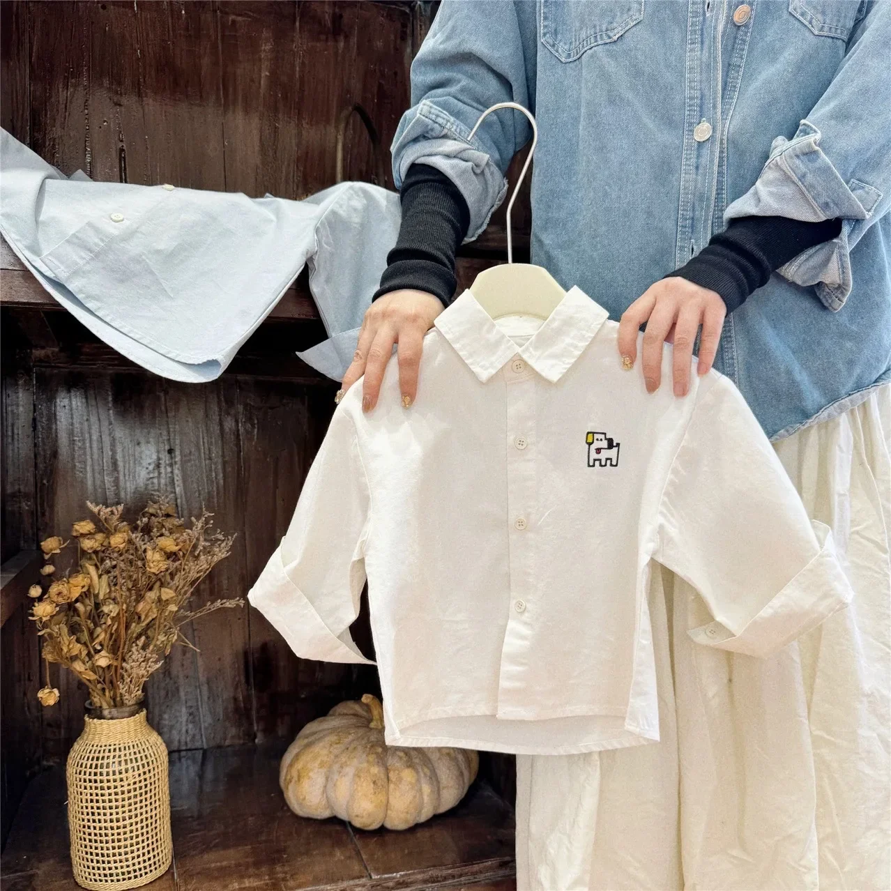 Long Sleeve Children's Shirt Pure Color Dog Pattern Boy Spring Autumn Baby Korean Style Pure Cotton Top