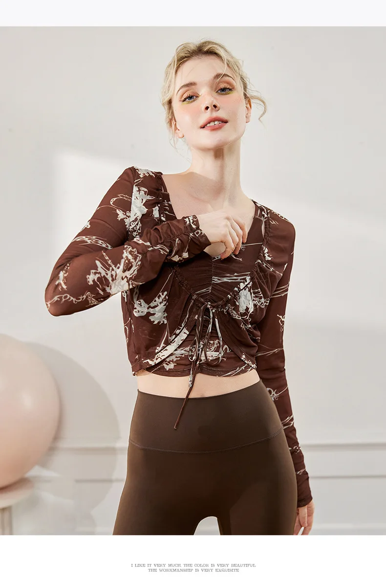 Breathable Mesh Ink Print Women Gym Yoga Fitness Set