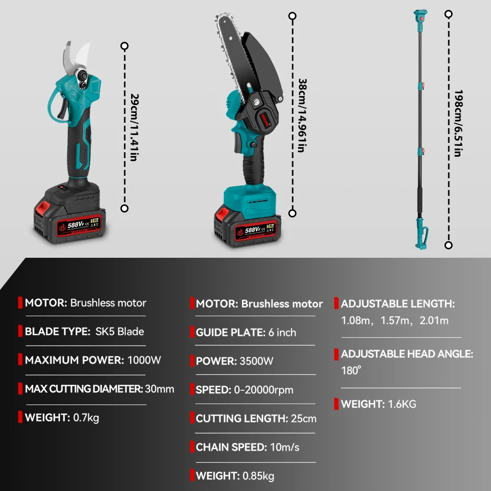 Electric Pruning Saw 3-in-1 Brushless Telescoping Electric Pole Chainsaw