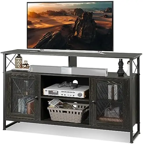 

Stand 55 inch TV,Tall Entertainment Center with Storage, Farmhouse Industrial TV Console for Bedroom Living Room,Rustic Brown