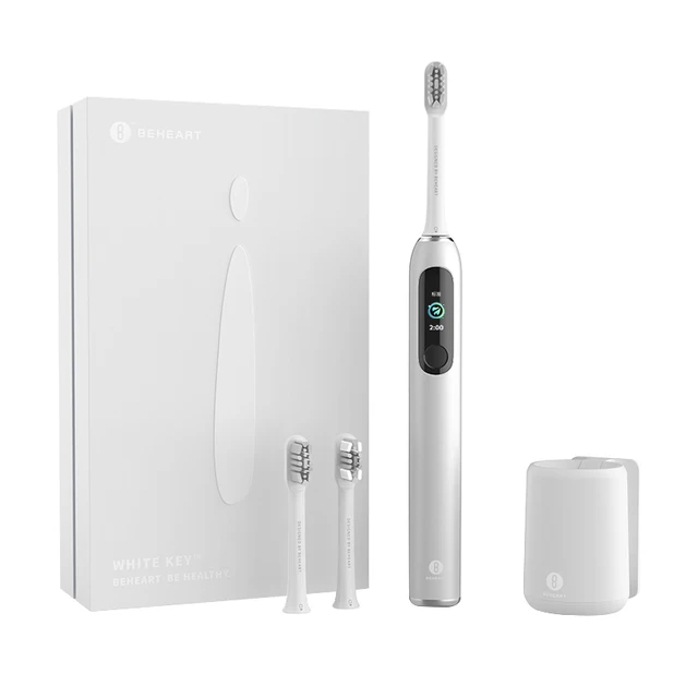 BEHEART W1 Sonic Electric Toothbrushes Touchscreen Whiten Intelligent Toothbrush for Adult Original Brush Tips Replacement Heads Silver with 2 heads