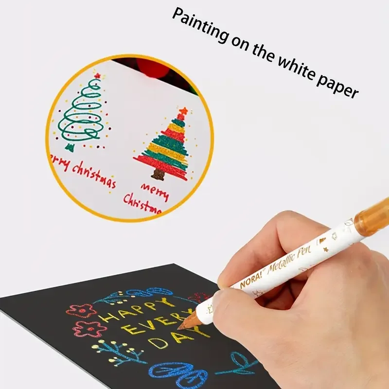Metallic Glitter Marker Pens Dual Tip Brush And Fine Point Pens For DIY Album Black Cards Scrapbooking Craft Supplies 10pcs
