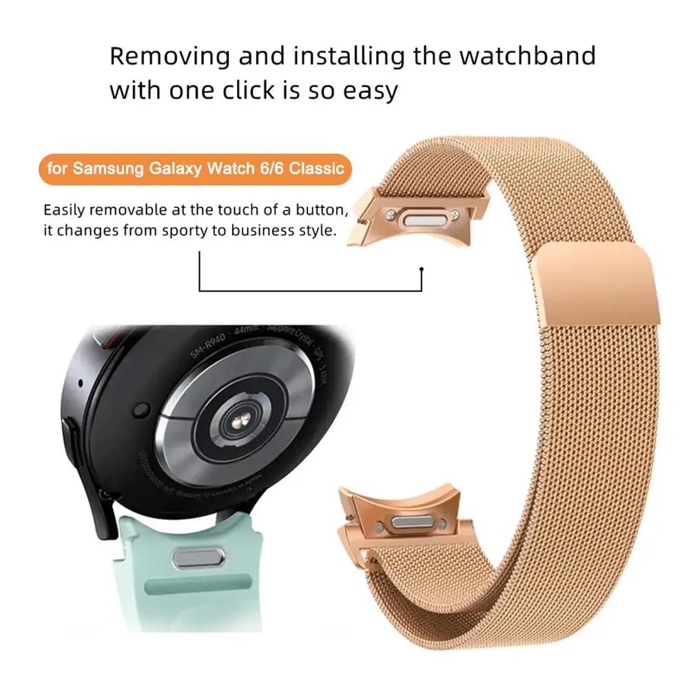 

Ремешок для смарт-часов Samsung Watch 6, металлический браслет из нержавеющей стали с нажимной пряжкой, дышащий браслет, T1V2, 1 шт.