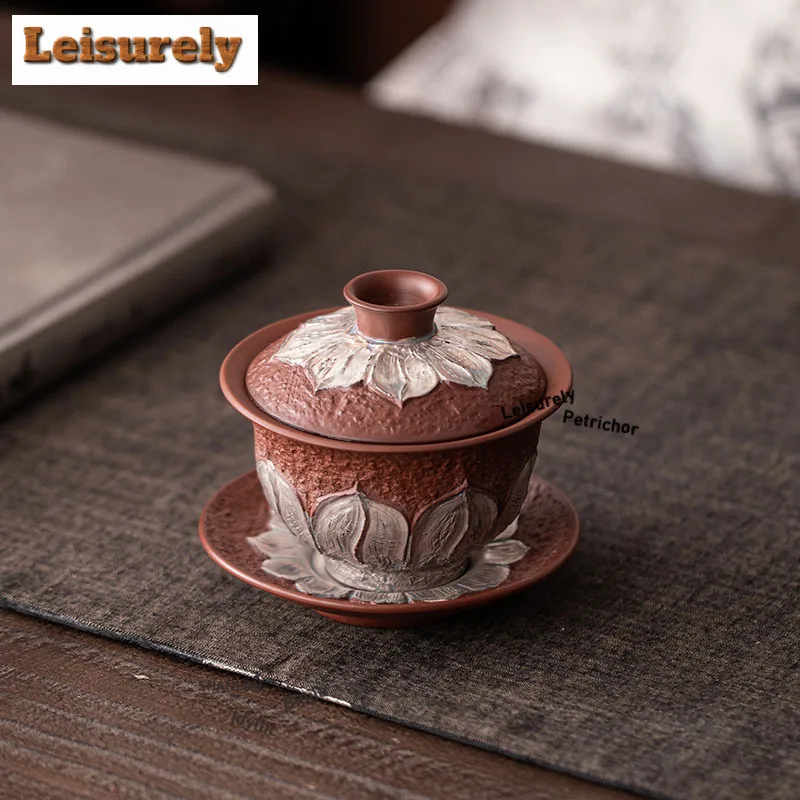 120ML Sier-plated Clear Lotus Gaiwan Zen Tea Tureen Household Tea Bowl With Lid Kit Tea Brewing Cover Bowl Drinkware Ornaments