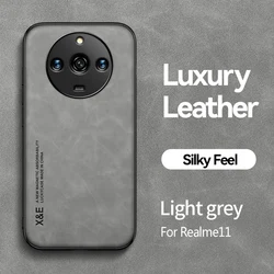 Luxury Leather Phone Case with Metal Plate and Car Magnetic Holder - - Realme 11 4G (Light grey)