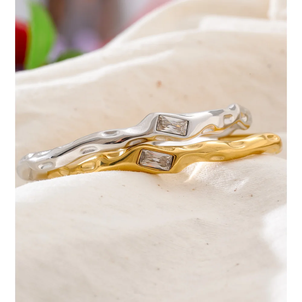 Yhpup 60mm Stainless Steel Zirconia Cuff Bracelet
