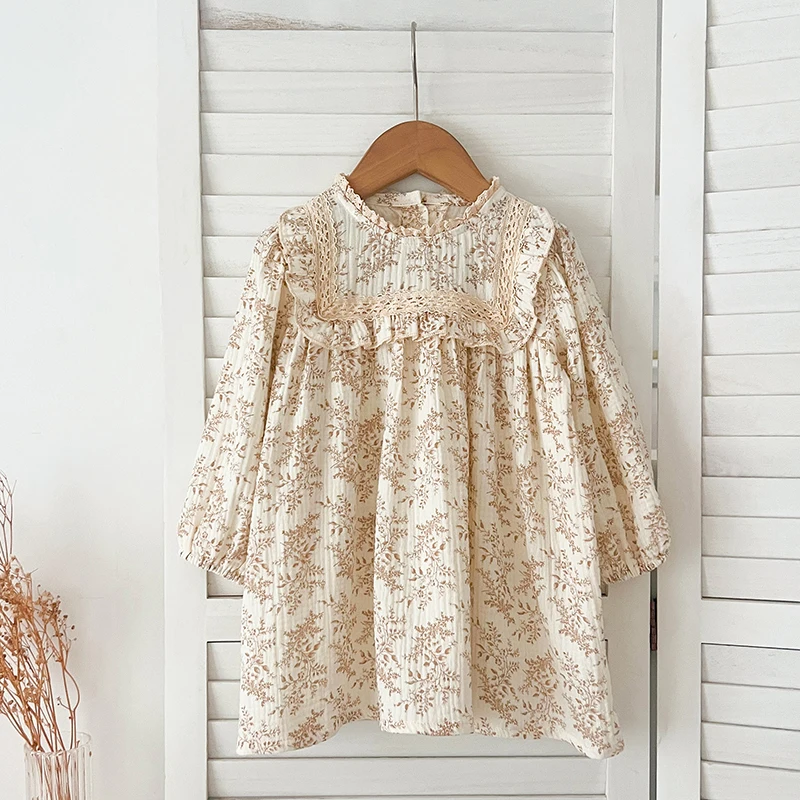 New Sisters Dress Infant Baby Girls Lace Collar Dress Rompers Kids Girls Vintage Flowers Princess Dress Family Clothes Rompers 4