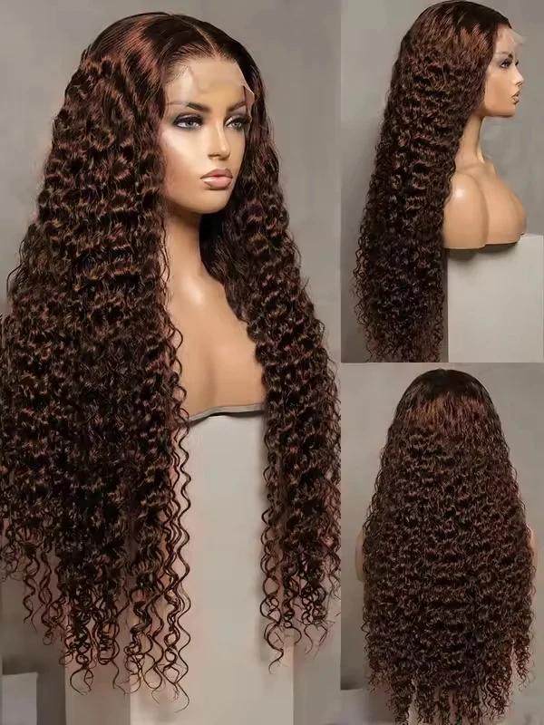 34 30 Inch Chocolate Brown Deep Wave Lace Front Wigs Human Hair #4 Colored 13x4 Hd Curly Lace Frontal Wigs Pre Plucked 6