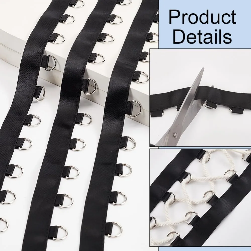 Black Grommet Trim with D Rings 6.5x10.5mm 0.2x0.4Inch 2.9cm 0.1Inches Wide Cotton Grommet Eyelet Twill Tape Trim Metal 4 Yards d ring rivet hangers leather craft eyelets