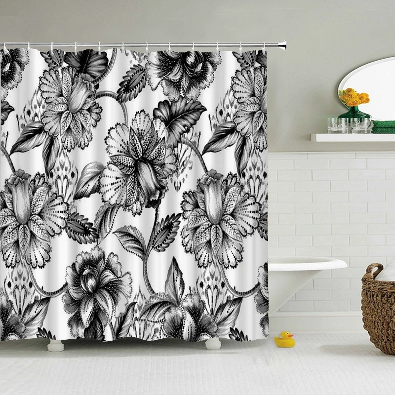 3d Shower Curtains Flowers Bathroom Curtain With Hooks Waterproof Print